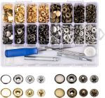 164sets Leather Snaps and Fasteners Kit, 12.5mm Snap Fasteners Kit, Leather Snaps, Metal Heavy Duty Snaps with Install Tool for Leather, Clothes (Black, Gold,Silver,Bronze)